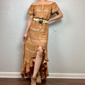 Vici Maxi hi-lo mustard Boho dress sz Small